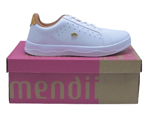 Tênis Feminino Adulto em Napa MDI71 Mendii Branco e Camel