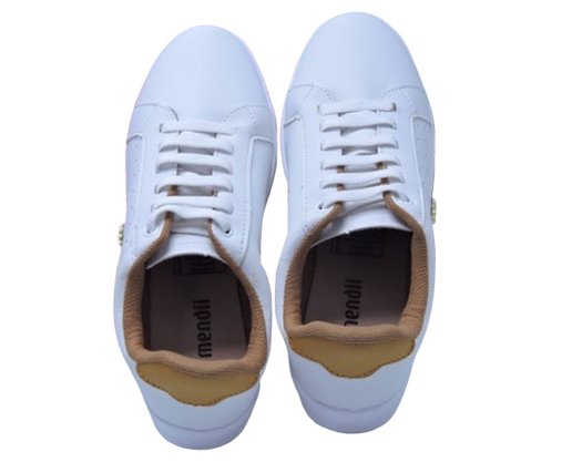 Tênis Feminino Adulto em Napa MDI71 Mendii Branco e Camel