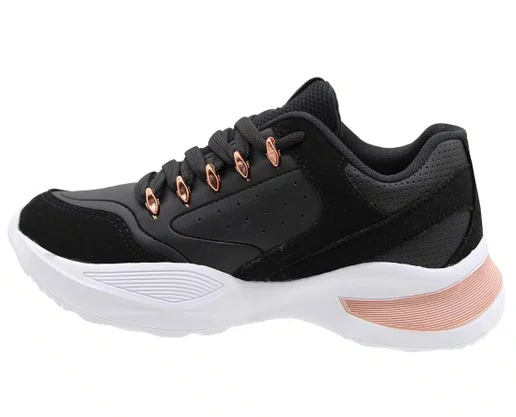 Tênis Feminino Casual Flamê 22490P Logus Preto e  Rosê