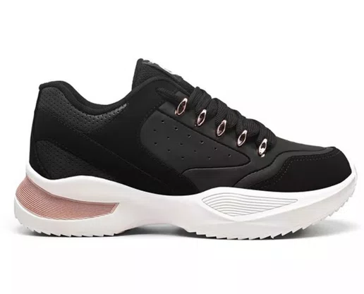 Tênis Feminino Casual Flamê 22490P Logus Preto e  Rosê