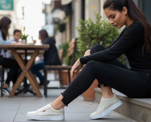 Tênis Feminino Casual MDI89 Mendii Creme e Branco