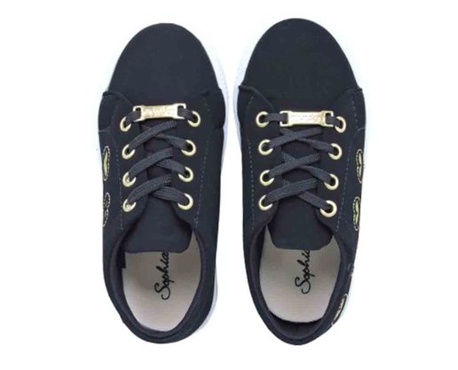 Tênis Feminino Infantil Nobuk Detalhe Coração 633C4 Sophia Almeida Preto e Dourado