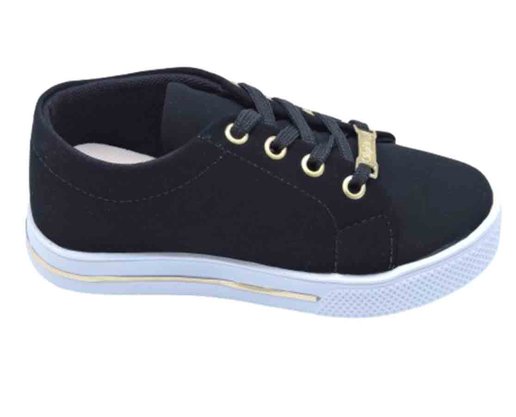 Tênis Feminino Infantil Nobuk Detalhe Coração 633C4 Sophia Almeida Preto e Dourado