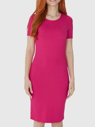 Vestido Básico Feminino Manga Curta Em Viscose Stretch 1000089473 Malwee Pink