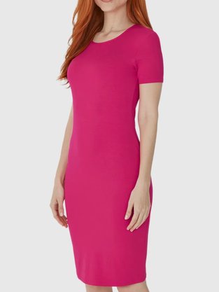 Vestido Básico Feminino Manga Curta Em Viscose Stretch 1000089473 Malwee Pink