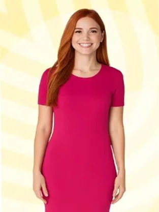 Vestido Básico Feminino Manga Curta Em Viscose Stretch 1000089473 Malwee Pink
