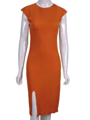 Vestido Em Malha Canelado Feminino Adulto 1.703375 Lecimar Laranja