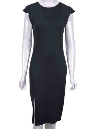 Vestido Em Malha Canelado Feminino Adulto 1.703375 Lecimar Preto
