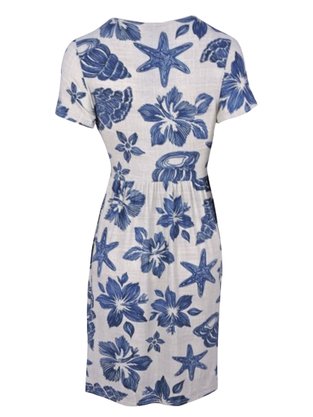 Vestido Em Malha Viscose Transpassado Feminino Adulto 1000113563 Malwee Off White e Marinho