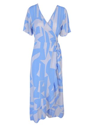 Vestido Envelope Midi Manga Curta V566T Vila Flor Gelo e Azul Claro