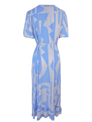 Vestido Envelope Midi Manga Curta V566T Vila Flor Gelo e Azul Claro