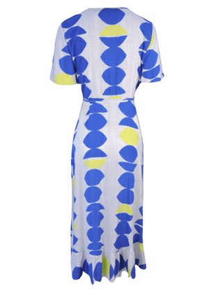 Vestido Envelope Midi Manga Curta V566T Vila Flor Gelo e Royal