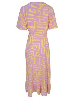 Vestido Envelope Midi Manga Curta V566T Vila Flor Rosa e Amarelo