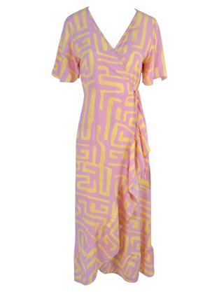 Vestido Envelope Midi Manga Curta V566T Vila Flor Rosa e Amarelo