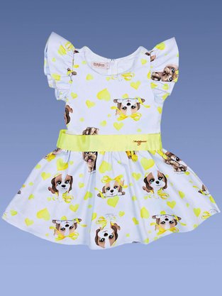 Vestido Feminino Infantil 1-3 Curto Estampa Dog 1000073782 Carinhoso Branco e Amarelo