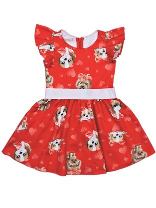 Vestido Feminino Infantil 1-3 Curto Estampa Dog 1000073782 Carinhoso Vermelho e Branco