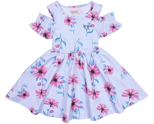 Vestido Feminino Infantil 1-3 Curto Estampa Floral/Listras  1000073777 Carinhoso Azul