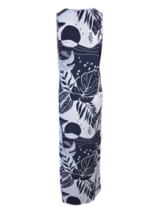 Vestido Longo Feminino Adulto Sem Manga Estampado V809T Vila Flor Marinho