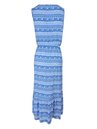 Vestido Midi Feminino Adulto Sem Manga Plus Size Estampado V224T Vila Flor Azul