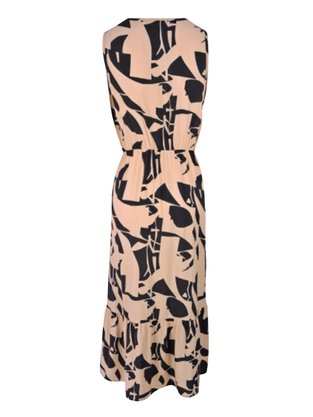 Vestido Midi Feminino Adulto Sem Manga Plus Size Estampado V224T Vila Flor Branco e Preto