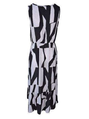 Vestido Midi Feminino Adulto Sem Manga Plus Size Estampado V224T Vila Flor Preto e Branco