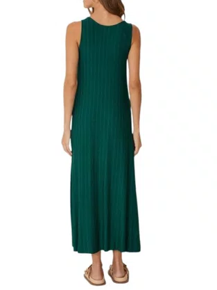 Vestido Midi Feminino Amplo Em Viscose 1000129581 Malwee Verde e Branco