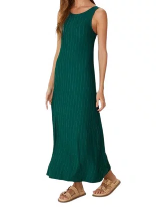Vestido Midi Feminino Amplo Em Viscose 1000129581 Malwee Verde e Branco