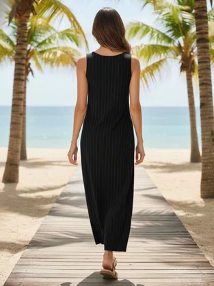 Vestido Midi Feminino Amplo Em Viscose 1000129581 Malwee Preto e Branco