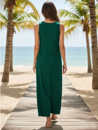 Vestido Midi Feminino Amplo Em Viscose 1000129581 Malwee Verde e Branco