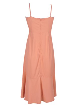 Vestido Midi Feminino Com Alças Regulaveis Haff Hering Salmão