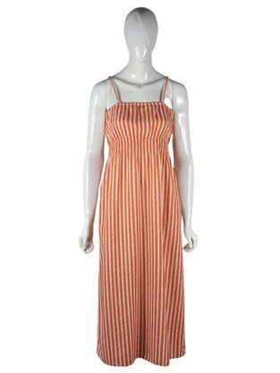 Vestido Midi Feminino Listrado Alça Removível Em Viscose 1000121021 Enfim Laranja e Branco
