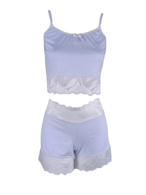 Baby Doll Feminino Adulto Liso De Liganete E Renda 415 Versally Branco