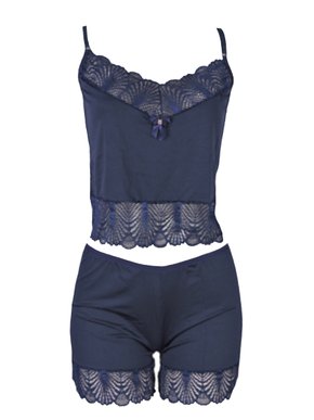 Baby Doll Feminino Adulto Liso De Liganete E Renda 410 Versally Marinho