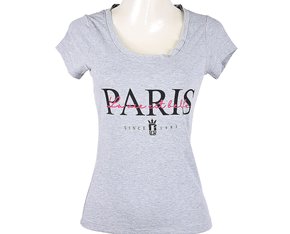 Baby Look Feminina Adulto Manga Curta Estampa Paris F90004 Over Cinza Mesclado