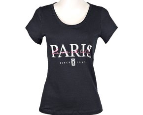 Baby Look Feminina Adulto Manga Curta Estampa Paris F90004 Over Preto