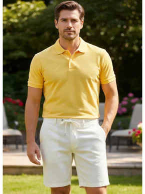 Bermuda Alfaiataria De Linho Masculino Adulto BLM-200 Code Blue Off White