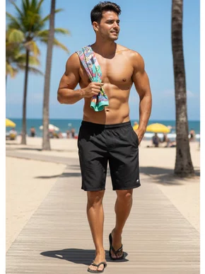 Bermuda Masculina De Tactel Bolsos Com Zíper 560824 Mormaii Preto