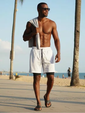 Bermuda Masculina Fitness Compressão Lisa  DNA100  Premium Branco