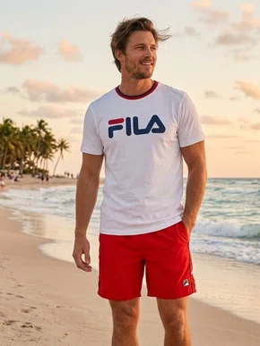 Bermuda Tenis Line Masculina Adulto F11TN00257 Fila Vermelho, Marinho e Branco