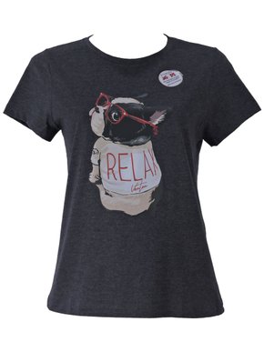 Blusa Baby Look Feminina Adulto Estampa Dog Relax 31607 Vanton Preto Mescla