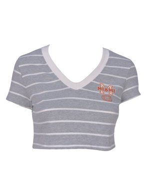 Blusa Cropped Feminina Adulto Detalhe Listras 1000109815 Cinza e Off White