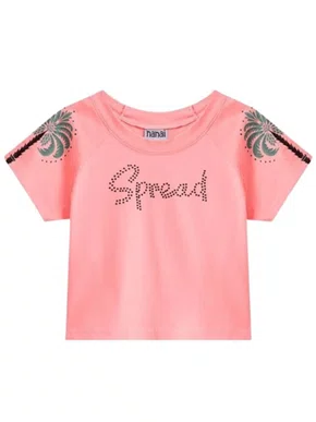Blusa Cropped Feminina Juvenil Com Strass 10/16  6000284 Nanai Rosa