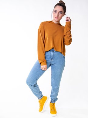 Blusão Feminino Adulto Cropped Com Capuz 4307 Paty Gloss Ocre