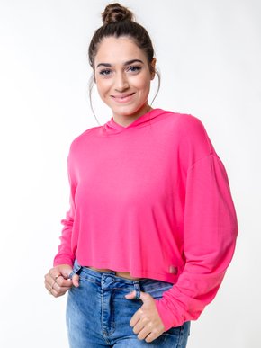 Blusão Feminino Adulto Cropped Com Capuz 4307 Paty Gloss Rosa
