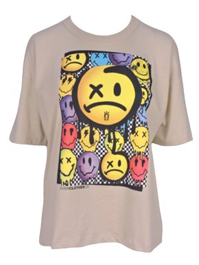 Blusa Feminina Adulto Manga Curta Estampa Emojis Colors 123222004 Over Areia