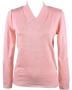 Blusa Feminina Adulto Manga Longa Decote V Lisa Logan Rosa
