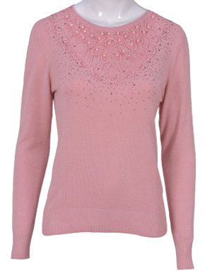 Blusa Feminina Adulto Manga Longa Linha Detalhe Strass e Pérola C&V Collection 1655 Rose