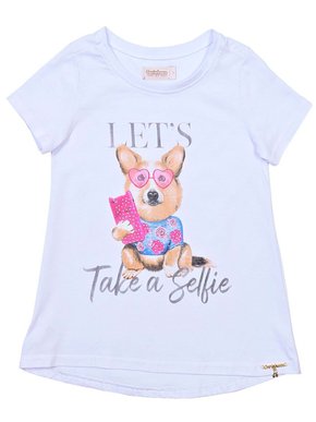 Blusa Feminina Infantil 1-3 Manga Curta Estampa Dog Selfie 1000073833 Carinhoso Branco