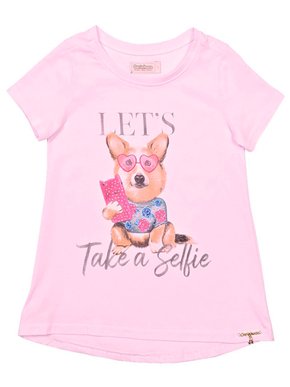 Blusa Feminina Infantil 1-3 Manga Curta Estampa Dog Selfie 1000073833 Carinhoso Rosa Bêbe
