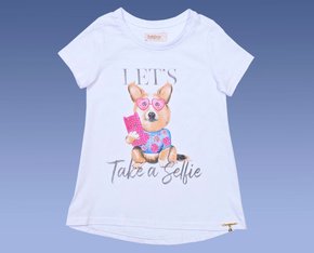 Blusa Feminina Infantil 4-8 Manga Curta Estampa Dog Selfie 1000073833 Carinhoso Branco
